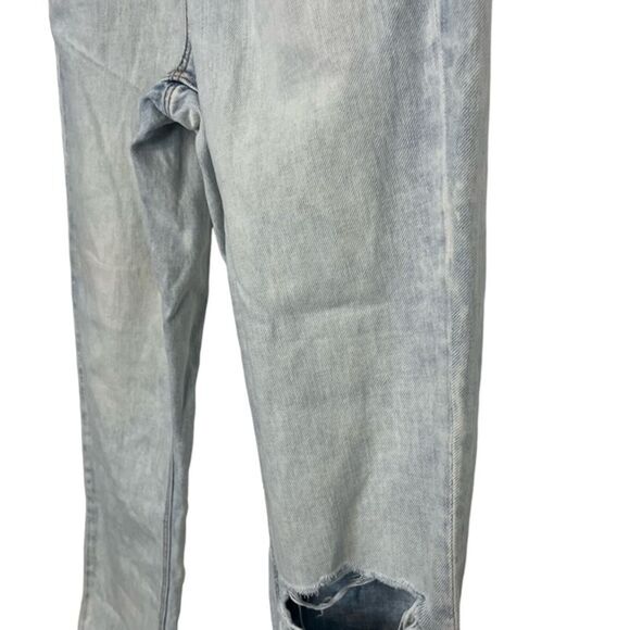 AMERICAN EAGLE MOM JEAN High Rise Distressed Light Blue Wash Raw Hem Jeans sz 4 - Picture 6 of 16